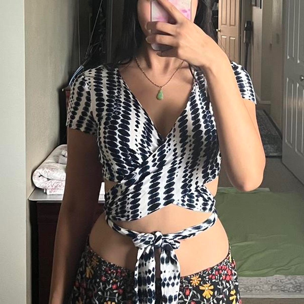 Pattern Wrap Crop Top